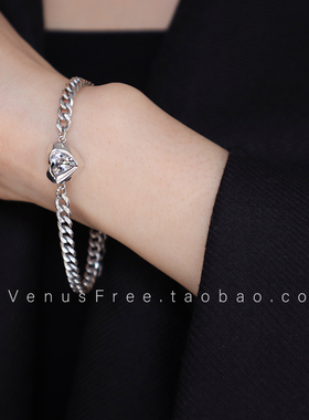 纯银简约做旧爱心链条手链