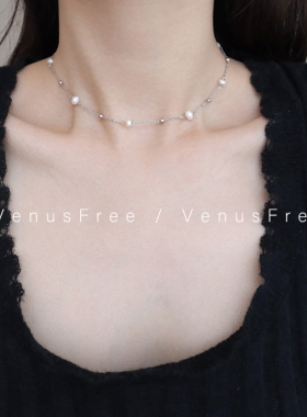 925纯银珍珠法式叠戴锁骨链项链