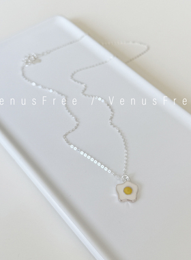韩国925纯银鸡蛋花彩釉少女感细锁骨链项链小众简约银饰日常搭配