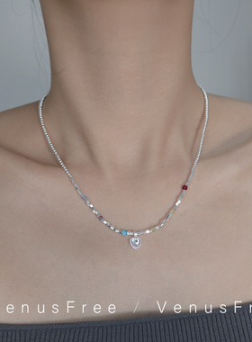 925纯银月光石爱心串珠锁骨链