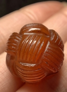 百年老红玛瑙盘长如意结单珠20mm 念珠手串糖色老珠单珠古珠 1691