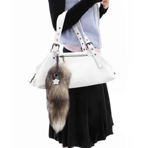 简着25AW 原创 白色 Balata软皮单肩腋下包 可调节波士顿法棍包 - 图2