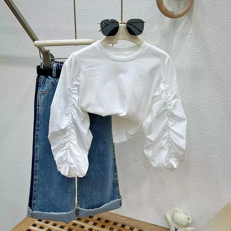 女童套装春秋季2025新款洋气时髦儿童装宝宝衬衫牛仔裤三件套秋装 - 图1