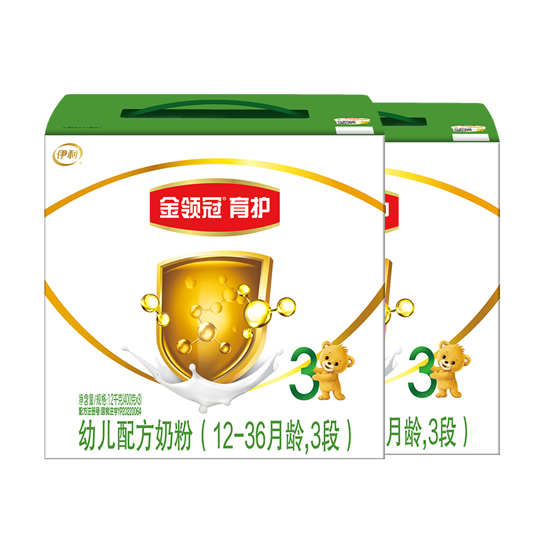 伊利金领冠三联基础育护3段12-36个月婴幼儿牛奶粉三段1200g*2盒 - 图0