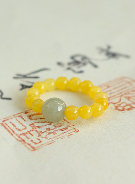 翡翠黄玉戒指原创复古高级