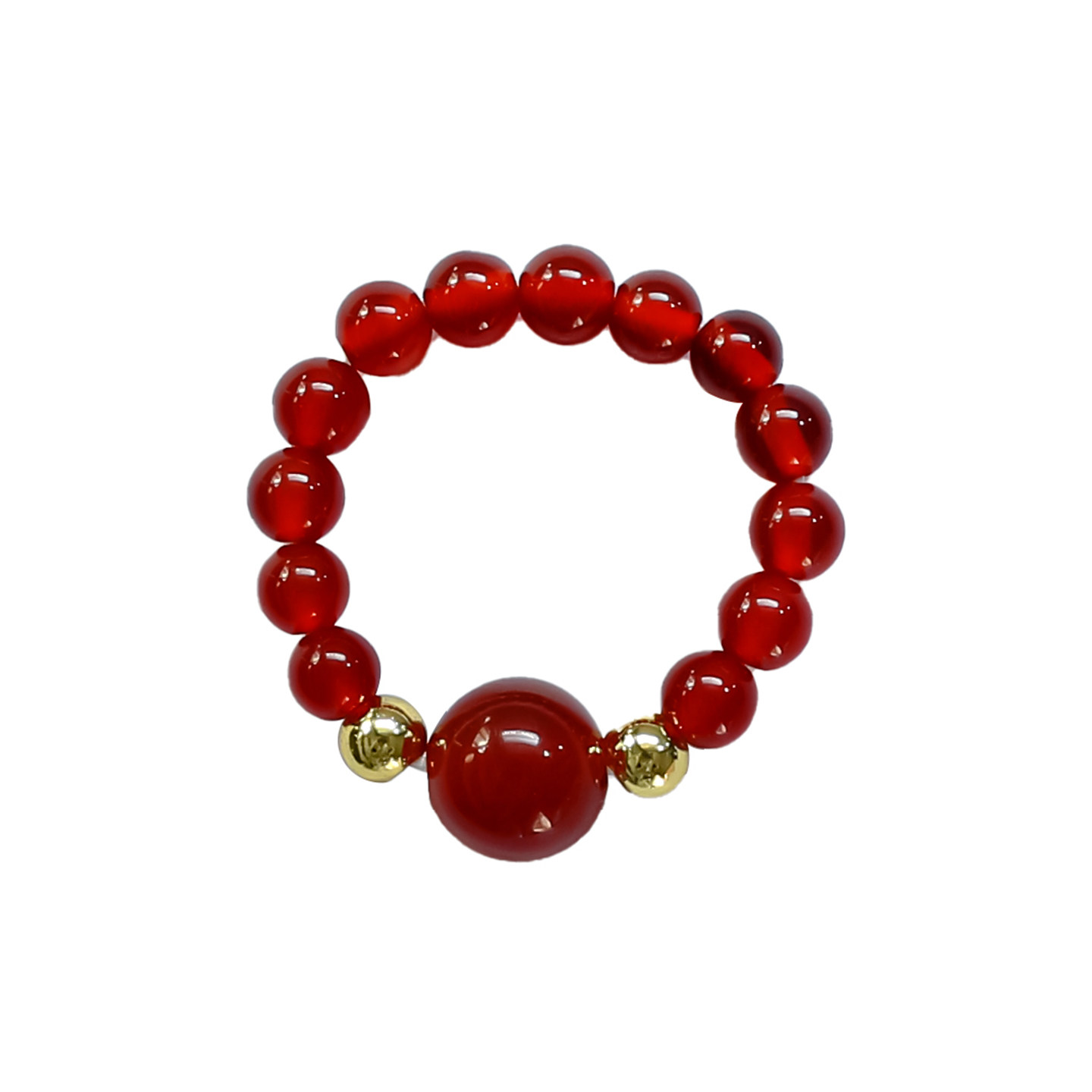 Zhenqiaoge red agate 18K gold bead ring