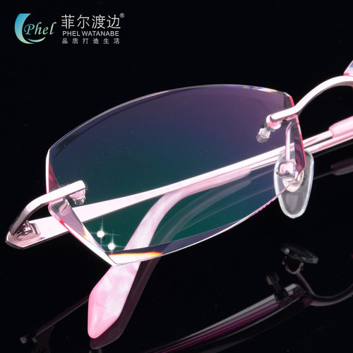 钻石切边近视眼镜镶钻女款无框钛架近视眼镜框眼镜架含镜片T229 - 图2