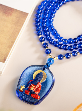 药师佛吊坠有开广琉璃求健康平安护身配108颗佛珠佛菩萨项链