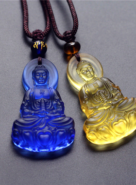 贴金随身佛像药师佛立体吊坠 琉璃项链 宝塔 寺院4.8厘米结缘品