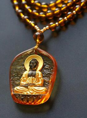 宝塔药师佛吊坠 本命年蓝色药师琉璃光如来男女款配108颗佛珠项链