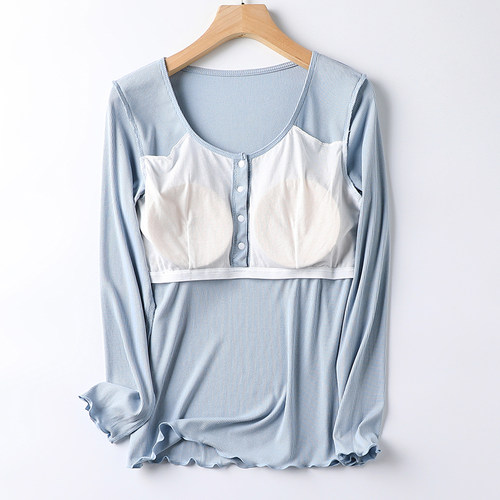 月子服上衣春秋长袖孕妇睡衣怀孕期t恤产后喂奶哺乳家居服女夏天 - 图0