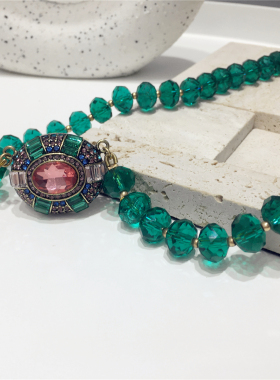 绿色人造水晶半宝石椭圆形项链