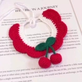 Плетеный чокер, шарф, клубника с бантиком, шерстяное ожерелье, кружевной нагрудник, кот