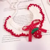 Плетеный чокер, шарф, клубника с бантиком, шерстяное ожерелье, кружевной нагрудник, кот