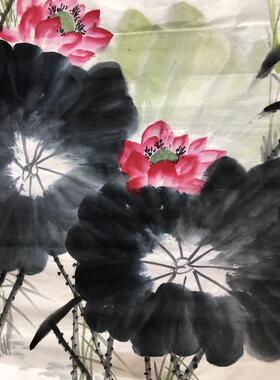 和气生财荷花翠鸟纯手绘写意花鸟字画国画客厅玄关卧室装饰画