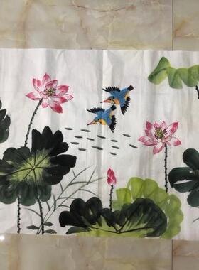 荷花和气生财纯手绘写意花鸟画字画国画客厅办公室书房装饰画