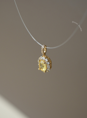 黄色方形锆石轻奢高级感项链女