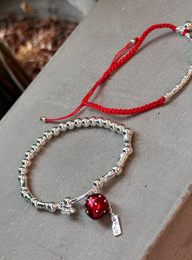 925纯银草莓银珠竹节长牌手链女