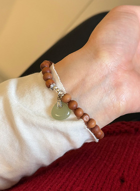 925纯银和田玉檀木串珠手链女