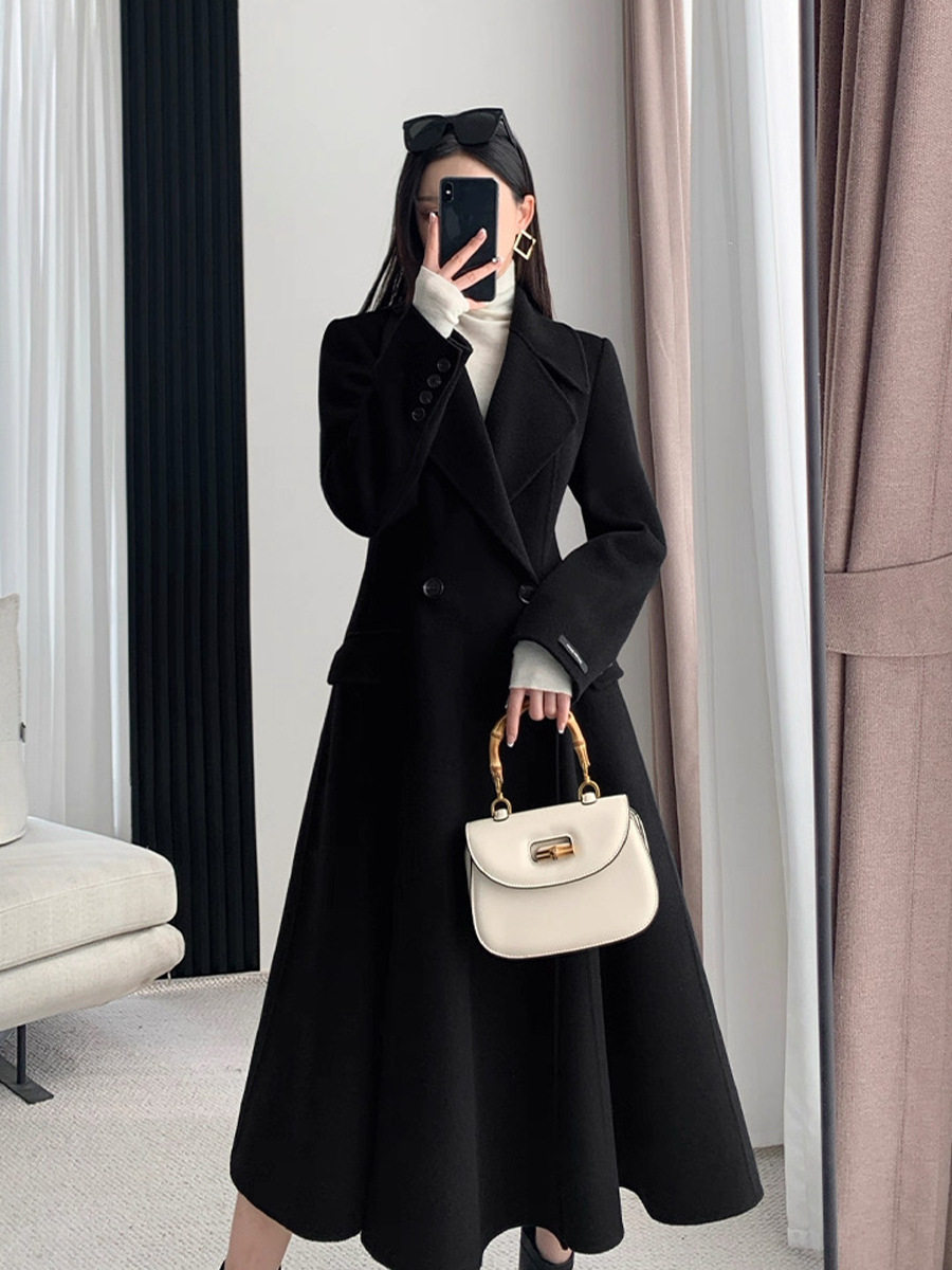 秋冬大码赫本风毛呢外套女胖mm收腰显瘦气质过膝裙式长呢子大衣潮,淘宝优惠券,粉丝福利购,淘宝优惠卷