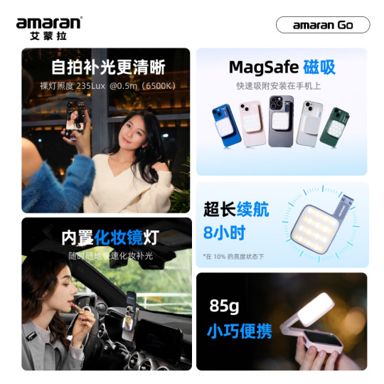 Aputure/爱图仕 艾蒙拉 amaran Go 手机自拍磁吸美颜补光灯  外拍探店颈纹下巴口袋灯视频直播化妆氛围拍摄灯