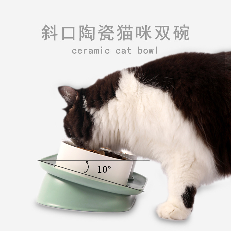 猫碗陶瓷月半碗防黑下巴倾斜款猫咪饭碗水碗小型犬狗碗防打翻食盆 - 图0