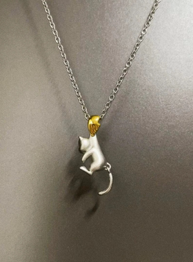 Heureusement猫咪吊坠项链女生可爱躲猫猫小众设计高级感双色项坠
