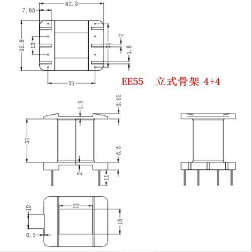 EE55-21EE55BEE55磁芯骨架立式4+4针黑色 - 图1