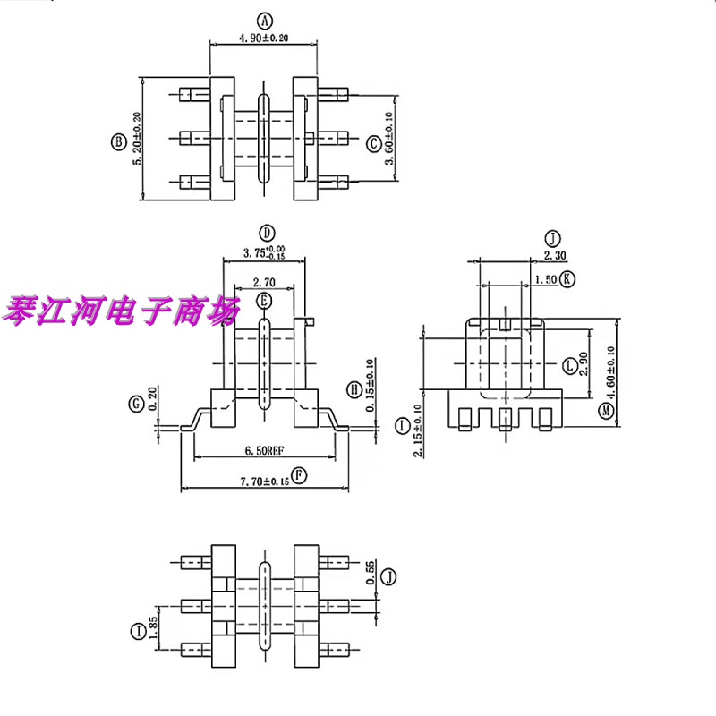 共模电感EE5.0磁芯高导镜面磁芯骨架双槽贴片3+3针加方盖钢夹-图0