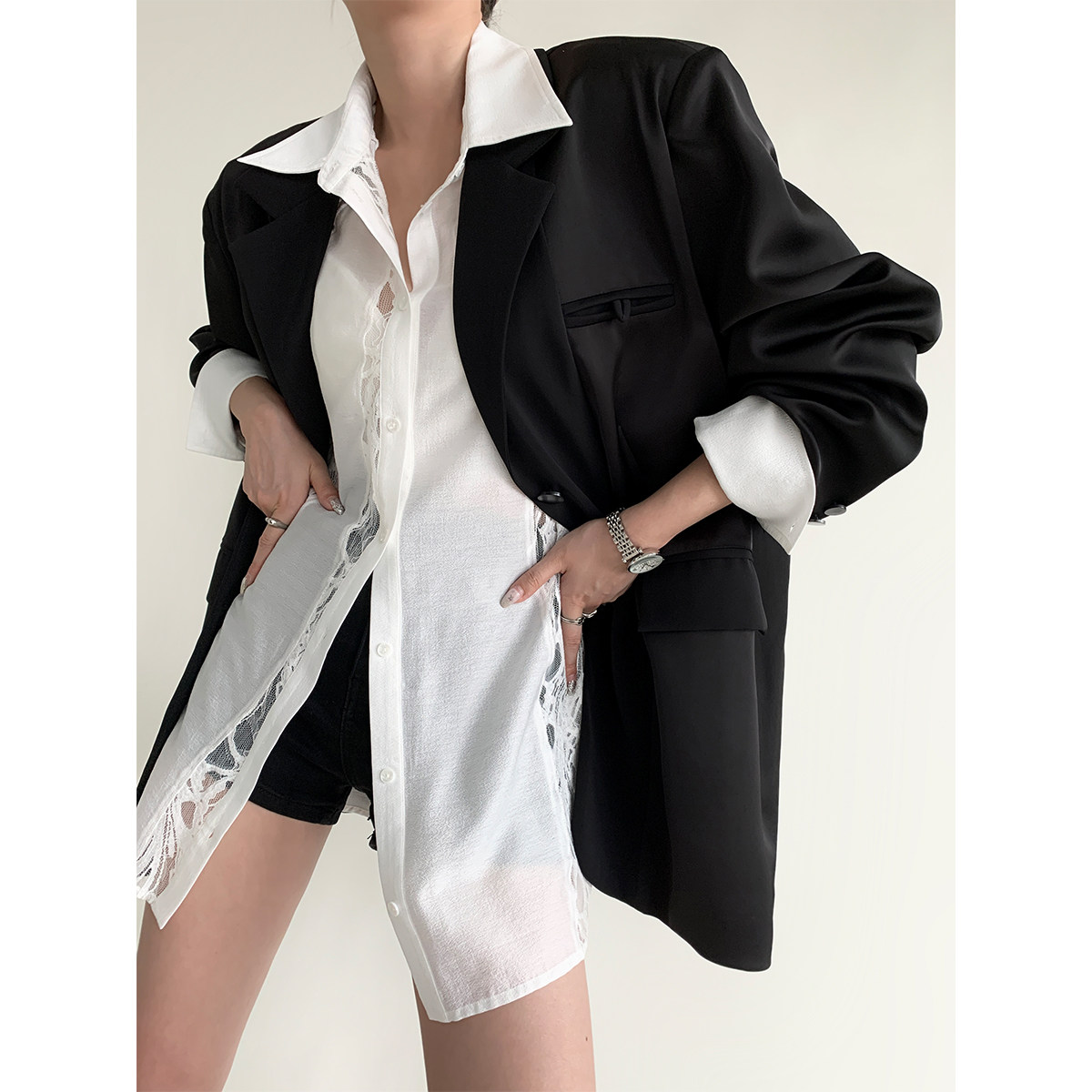 PAPERLLL辛间 灵动缪斯 法式拼接镂空开叉衬衫女春秋设计感上衣