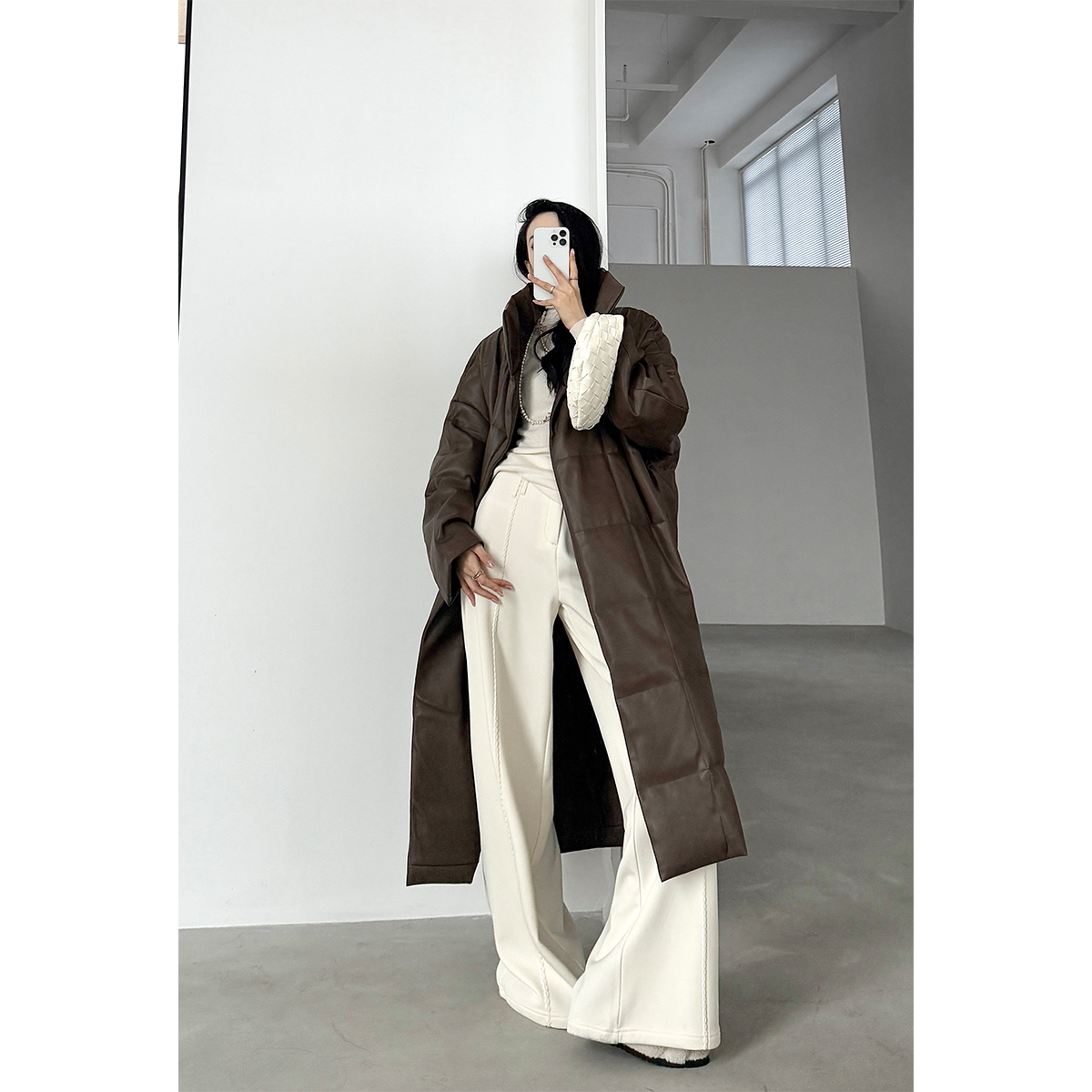 PAPERLLL蛋白皮鸭绒长款羽绒服女冬季2025新款今年流行爆款外套 - 图1