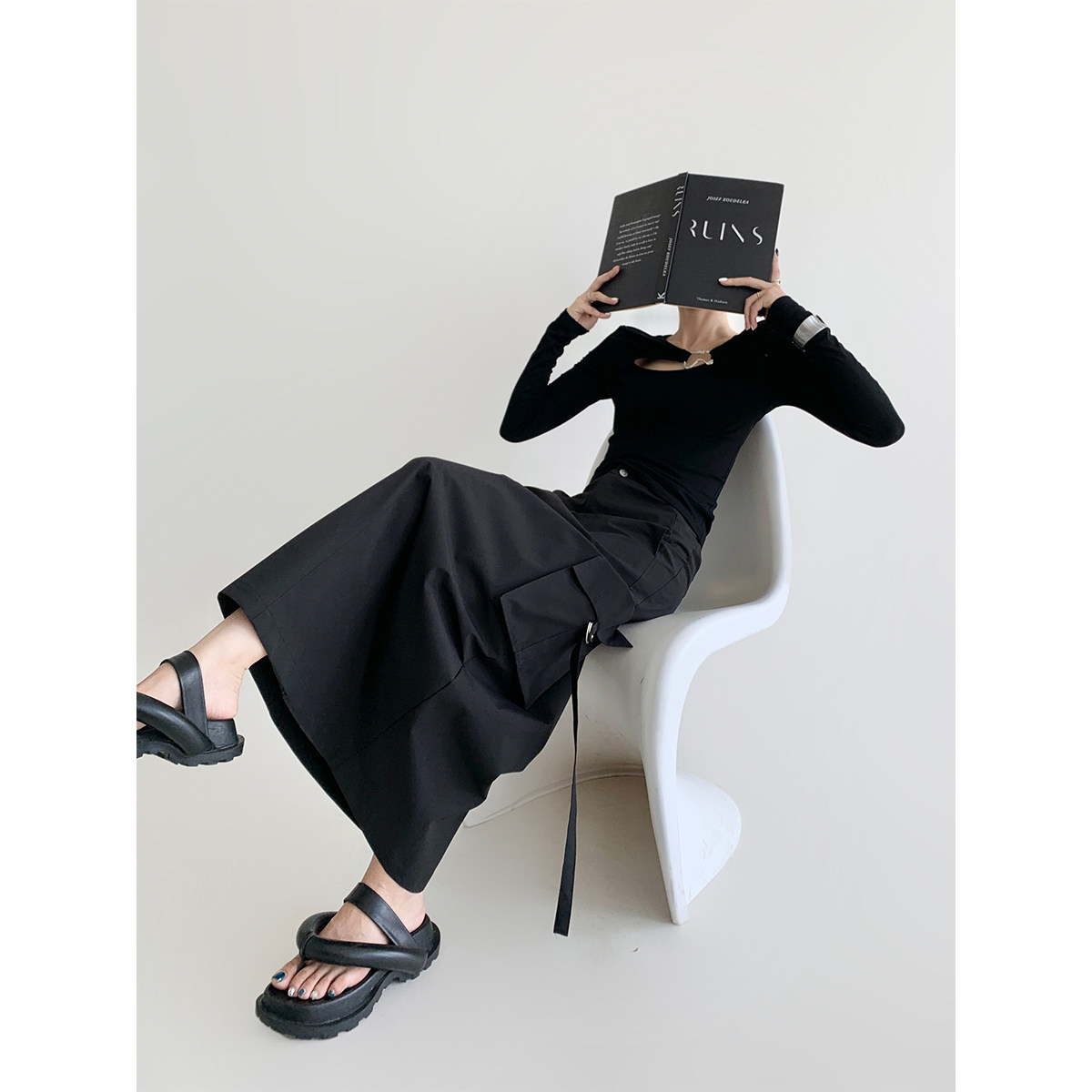 PAPERLLL辛间 格调艺术 莫尔代加绒镂空金属扣上衣女修身内搭打底,淘宝优惠券,粉丝福利购,淘宝优惠卷