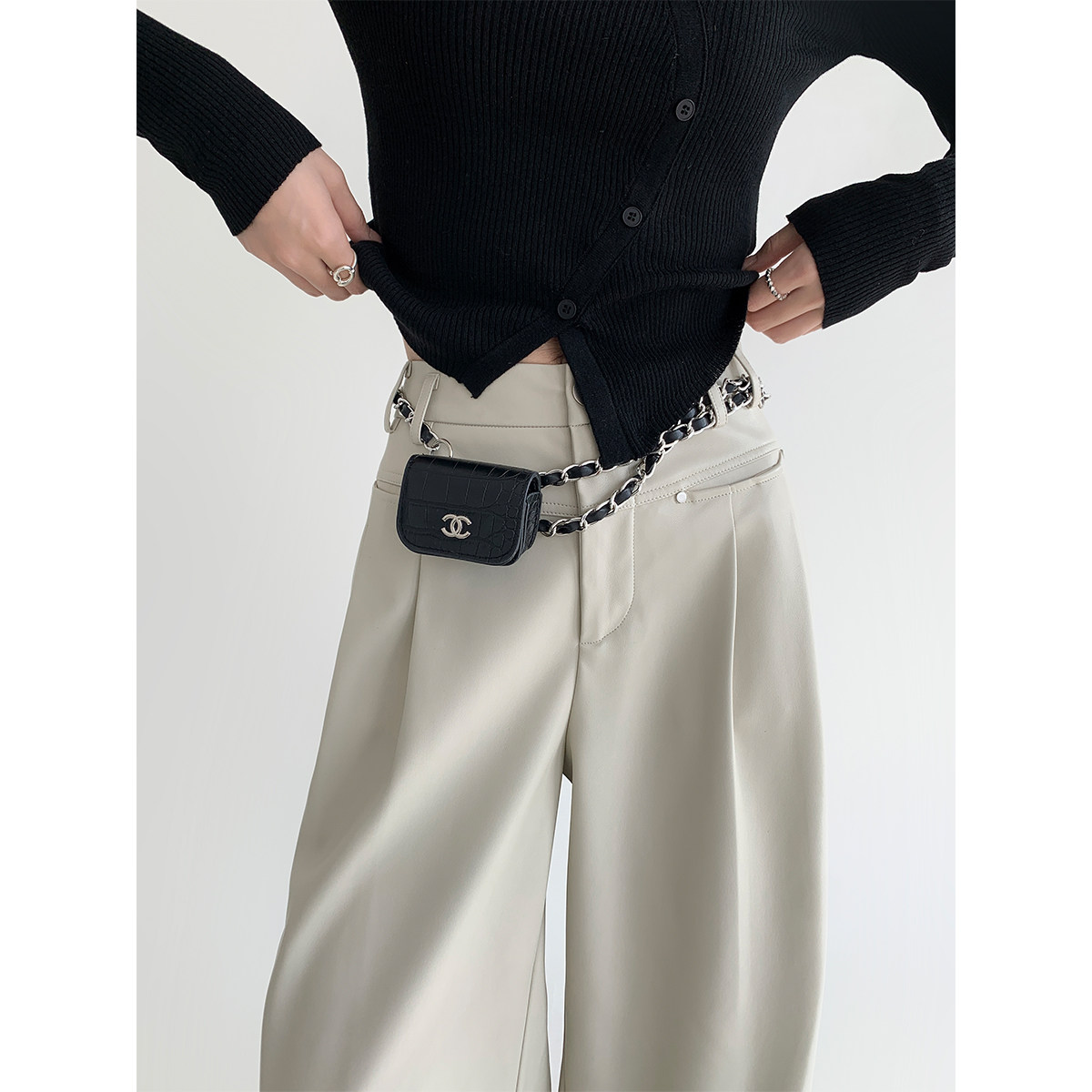 PAPERLLL辛间PU时尚直筒加绒皮裤女2025新款秋冬阔腿黑色高腰裤子,淘宝优惠券,粉丝福利购,淘宝优惠卷