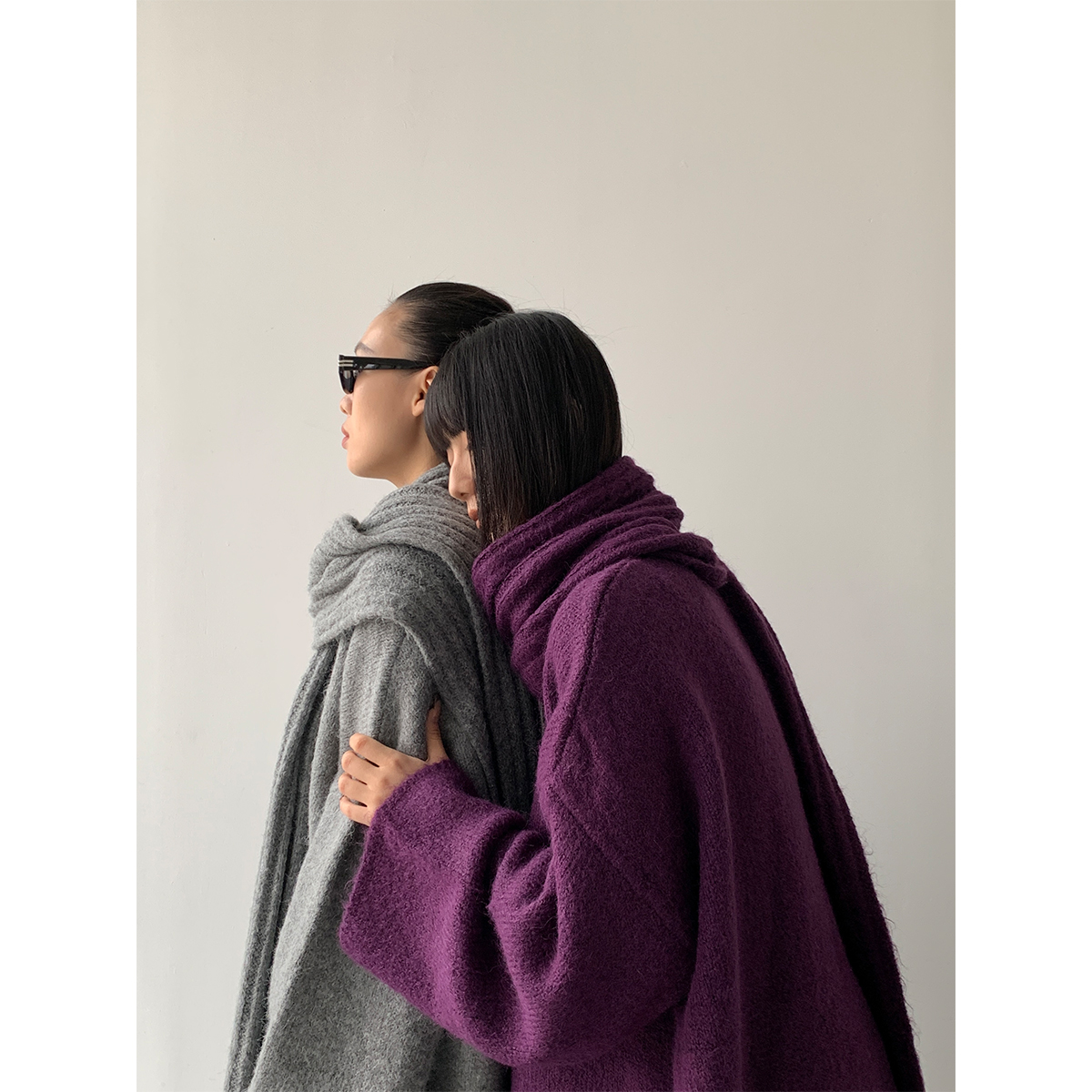 PAPERLLL辛间拉毛套头毛衣三件套女秋冬立体感围巾休闲时尚套装 - 图1