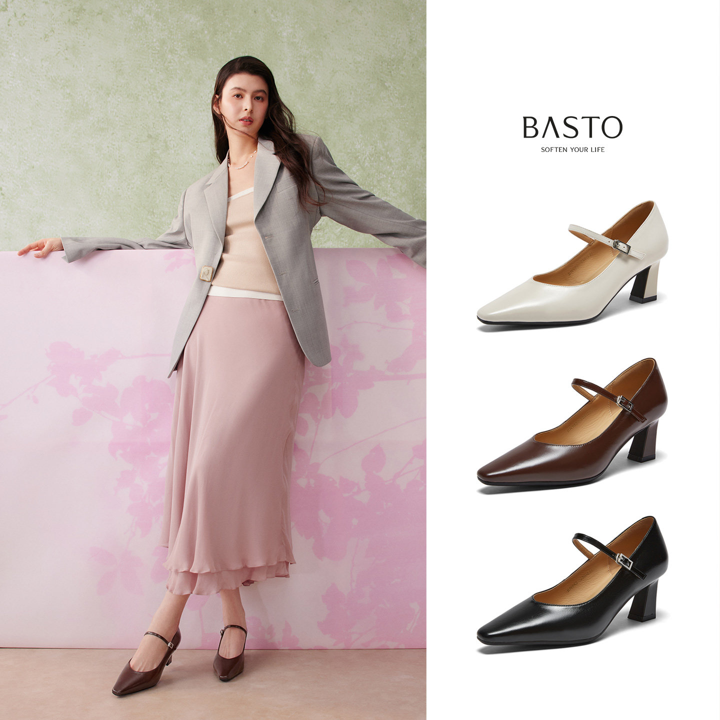 百思图2026春季新款法式玛丽珍鞋尖头粗高跟女浅口单鞋BN982AQ6,淘宝优惠券,粉丝福利购,淘宝优惠卷