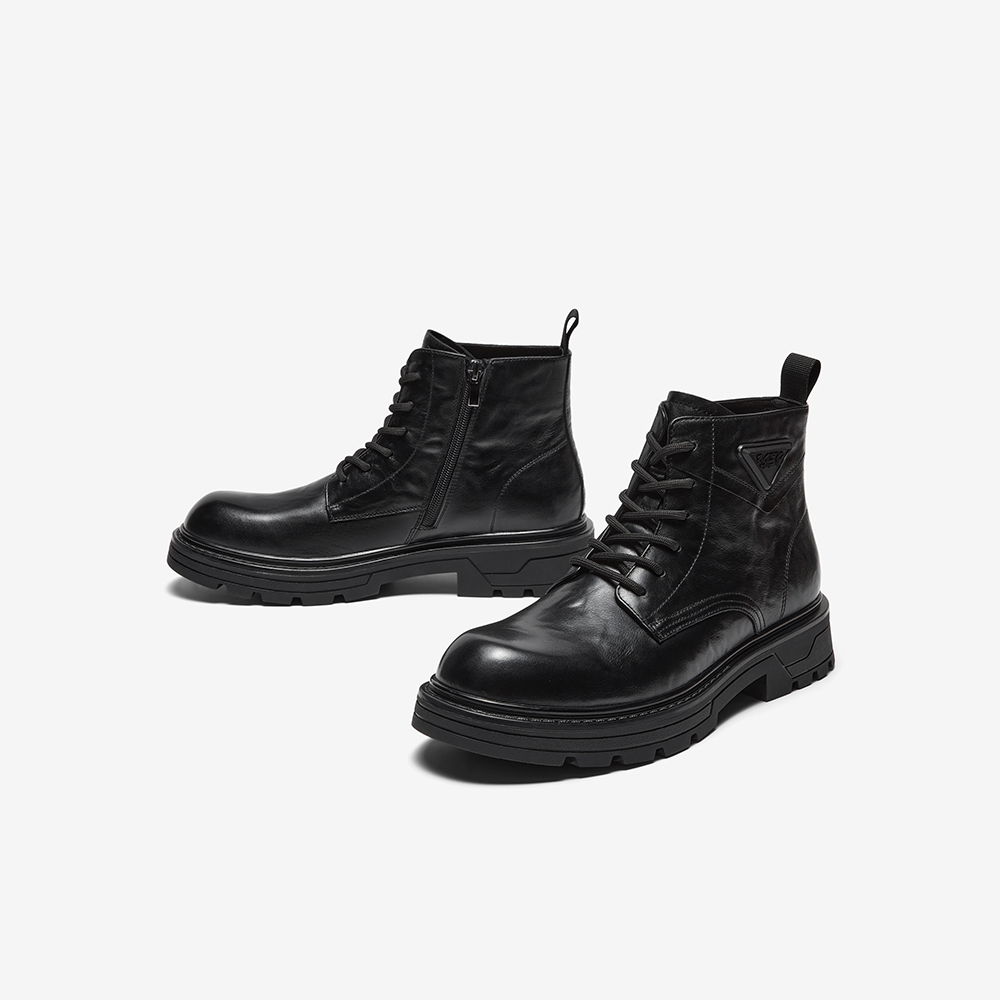 百思图25冬季商场新款加绒真皮马丁靴时尚户外保暖男短靴W9860DD5 - 图2