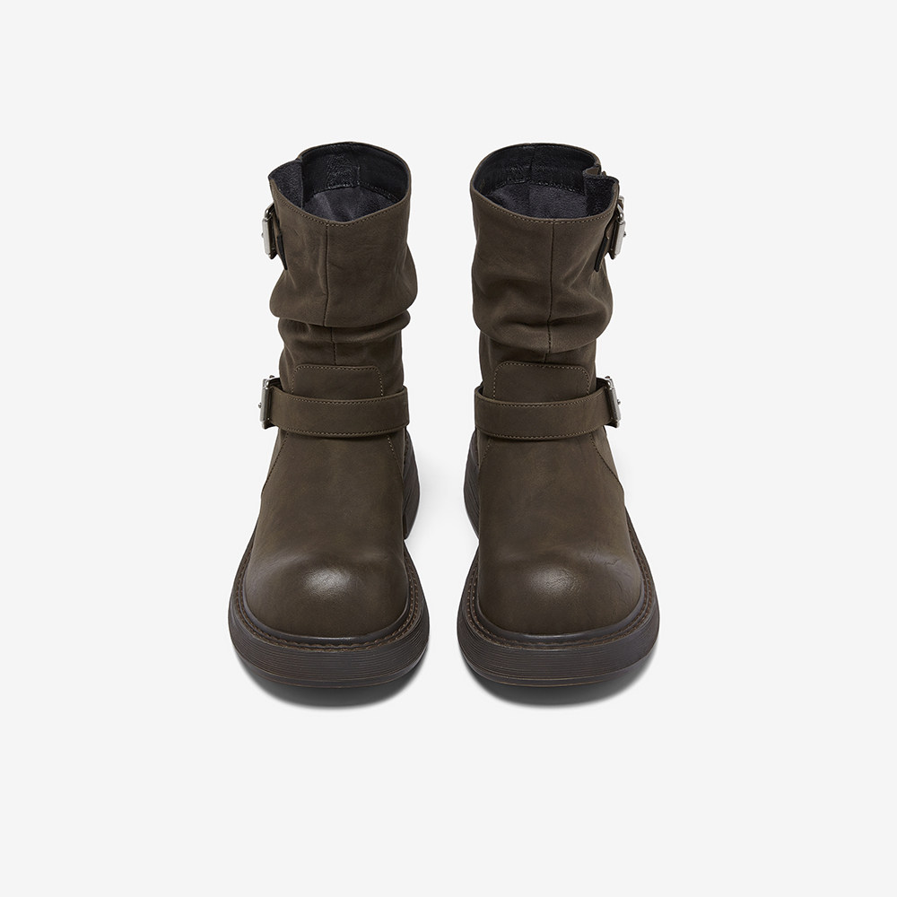 百思图2025冬季商场新款堆堆靴西部靴复古圆头粗跟女短靴B8198DZ5,淘宝优惠券,粉丝福利购,淘宝优惠卷