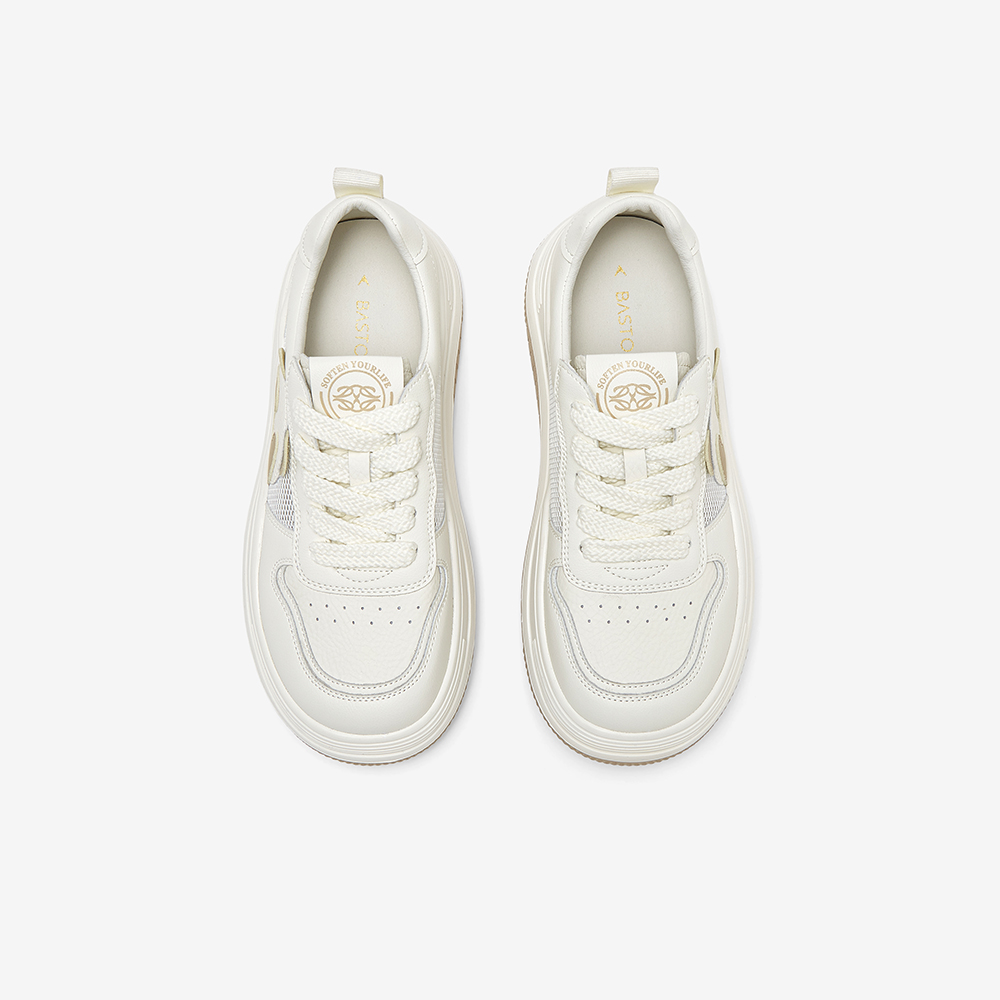 百思图春商场新款网面运动小白板鞋厚底鞋女休闲熊猫鞋BG018BM4,淘宝优惠券,粉丝福利购,淘宝优惠卷