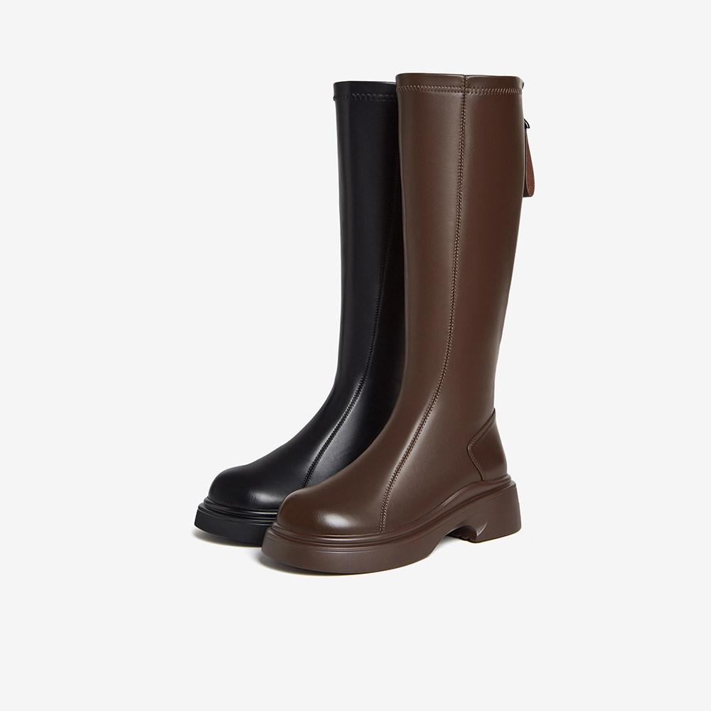 百思图冬商场新款加绒粗腿显瘦厚底增高骑士靴女长靴BP861DG4,淘宝优惠券,粉丝福利购,淘宝优惠卷