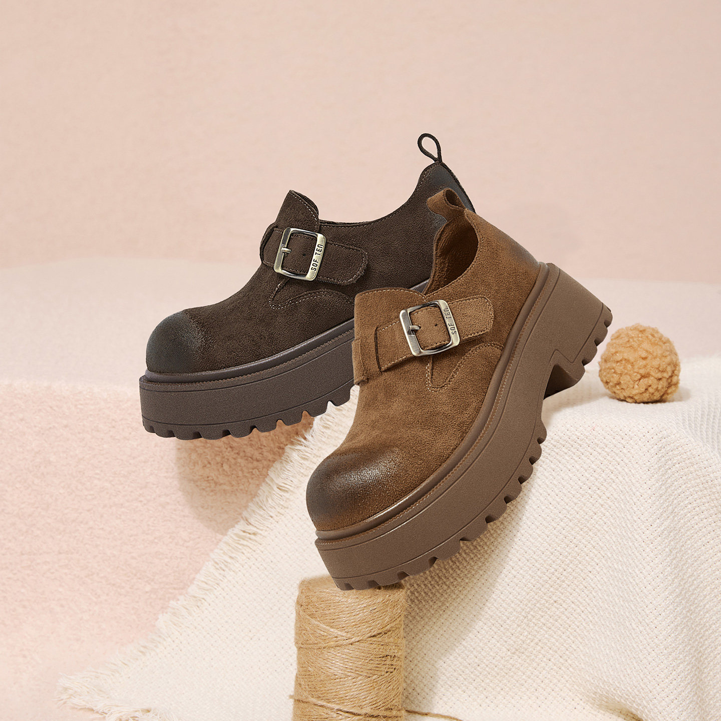 百思图2026春季新款厚底全包勃肯鞋复古粗跟女懒人单鞋D3727AM6,淘宝优惠券,粉丝福利购,淘宝优惠卷