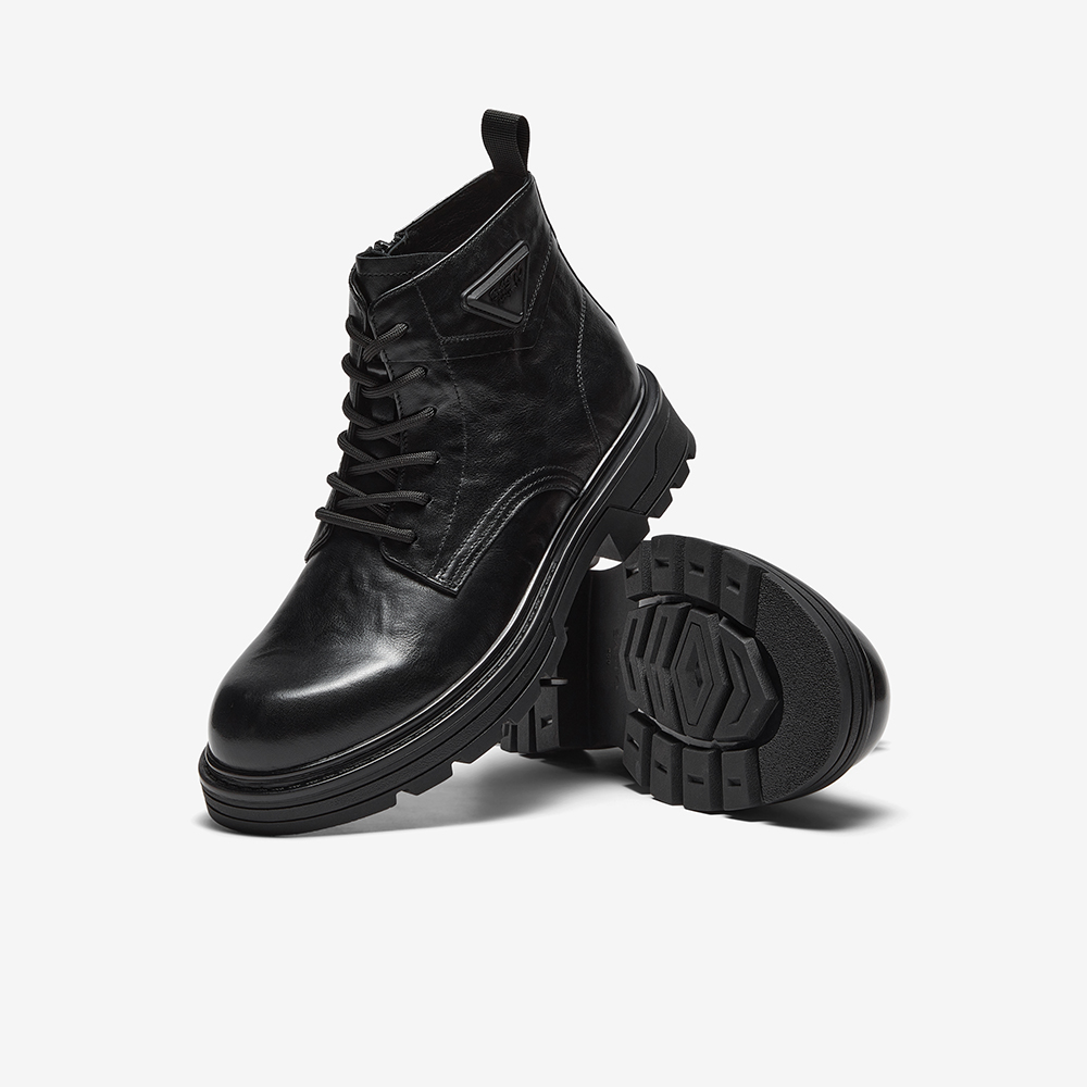 百思图25冬季商场新款加绒真皮马丁靴时尚户外保暖男短靴W9860DD5 - 图3