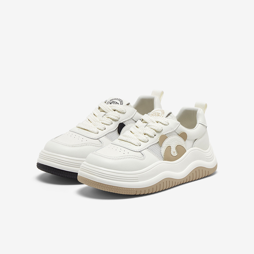 百思图春商场新款网面运动小白板鞋厚底鞋女休闲熊猫鞋BG018BM4,淘宝优惠券,粉丝福利购,淘宝优惠卷