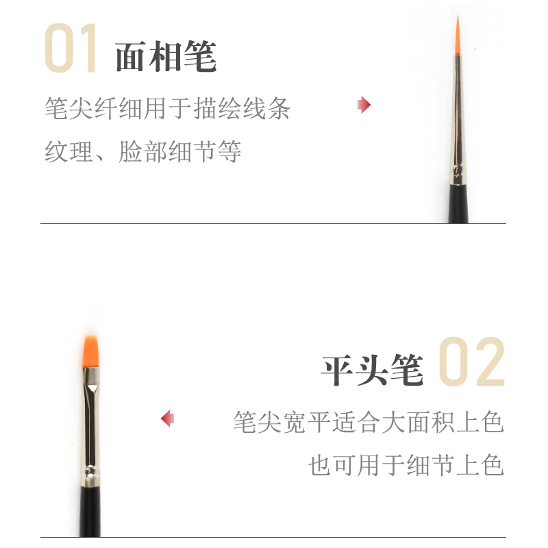 5D 田宫模型涂装工具辅料 HF高级上色笔 面相笔 平笔尼龙画笔套装 - 图1