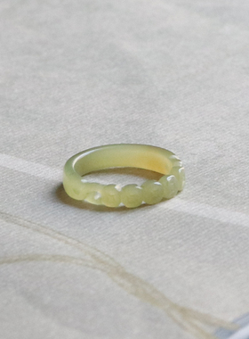 天然和田玉黄口铜钱戒指带证书