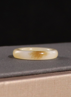 和田玉糖白一口糖素面平安戒14号