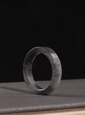 和田玉青花直切素面14号戒指