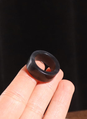 和田玉聚墨青花17号戒指带证书