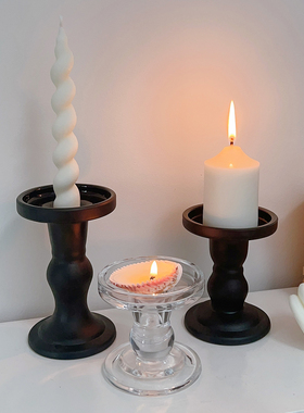 创意黑色玻璃罗马柱香薰烛台摆件