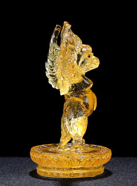 藏传琥珀琉璃大鹏金翅鸟佛像摆件