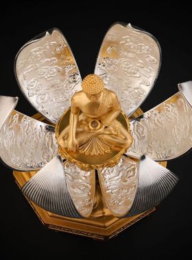 纯铜花开见佛莲花佛像铜器摆件